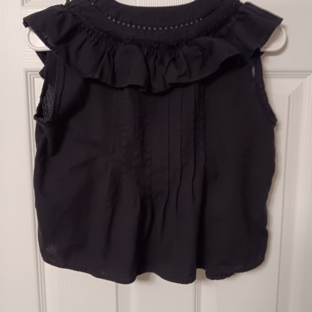 Free People Sylvia Black Cotton Sleeveless Cropt Top With Ruffles & Buttons S - Picture 5 of 8